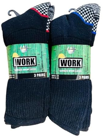 6 Pairs Men's Anti-Sweat Breathable Heavy Duty Cotton Bamboo Work Socks for Steel Toe Boots Reinforced Comfort Heel [Shoe Size 6-11 or Big Foot 12-14] (UK, Numeric, 6, 11, Regular, Regular, Assorted)