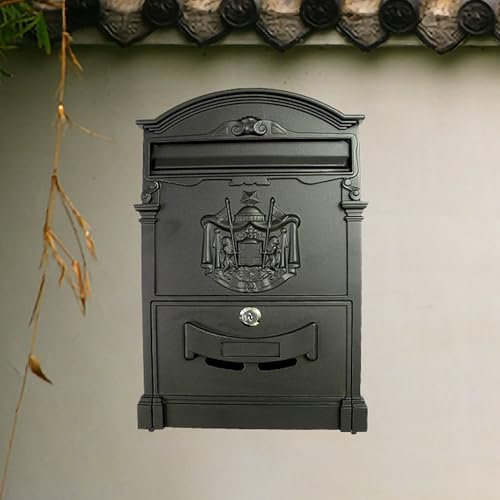 YZMJXNYY Vintage Wandbefestigung Briefkasten, Postkasten Briefkästen Standbriefkasten, Postbox mit Schloss, Wetterfester, Modernes Design, Einfache Montage(Black)