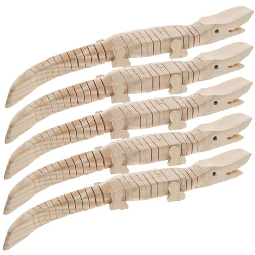 PHENOFICE 5stücke Holz-krokodilspielzeug Zum Bemalen Naturgetreues Unvollendetes Bastelmodell Kleines Wiggle Tier Für Junge Mädchen Lernspielzeug Und Kreative Dekoration