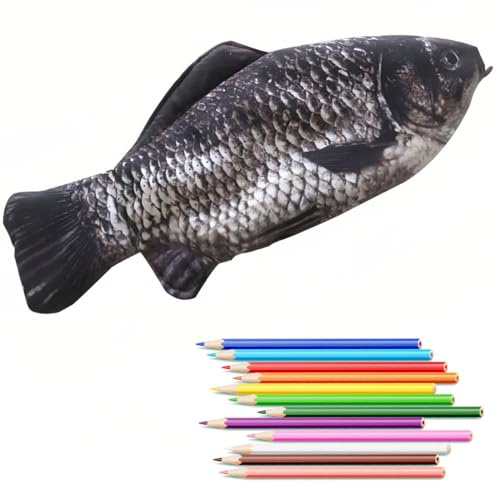 ORGYAML 1 Stück Fisch Geformt Federmäppchen, Neuheit Fisch Federbeutel, Lustige Federmäppchen mit Gepolstertem Dickschaum Futter für Schule Klassenzimmer
