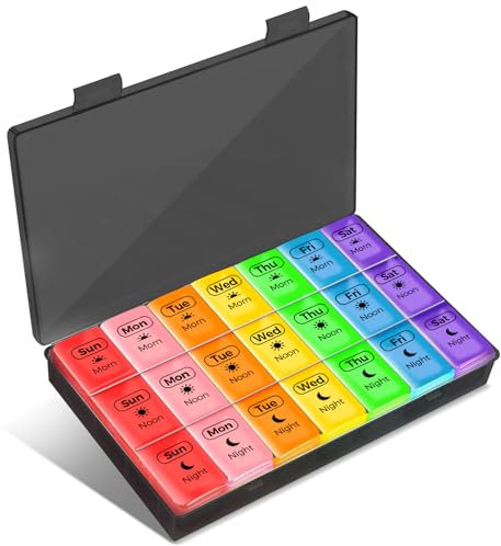 Portapillole settimanale mattina mezzogiorno sera notte per viaggio, organizer per pillole da 7 giorni con 21 scomparti, grande capacità, per vitamine, integratori e farmaci