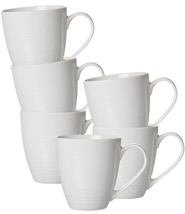 Ritzenhoff & Breker Suomi Jumbobecher 6er Set, 550 ml, XXL Henkelbecher mit feinen & ausgeprägten Reliefierungen, Skandinavisches Design, Porzellan, Cremeweiß