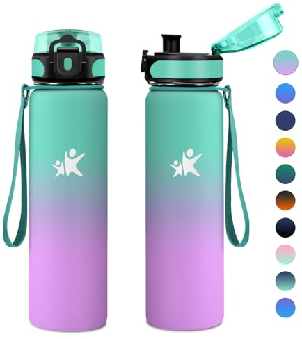 KollyKolla Bouteille Isotherme 1L, Gourde Isotherme, Gourde Inox sans BPA, Réutilisable, Bouteille Isotherme en Acier Inoxydable pour Enfant, École, Bureau, Outdoor, Sport, Gym