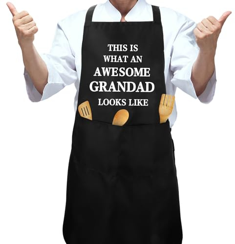 OZOSHINE Gifts for Grandad Adjustable BBQ Black Aprons For Cooking Father's Day For Grandfather Birthday Gifts Grandpa Gift For Men Dad Husband from Grandchildren Grandson Granddaughter Fathers Day