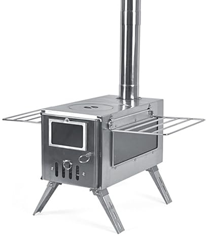 Stainless Steel Foldable Portable Camping Stove, Outdoor Travel Stove with Chimney and Fire Viewing Window, for Heating, Lighting and Cooking in Tents(52 * 38 * 30.4cm)
