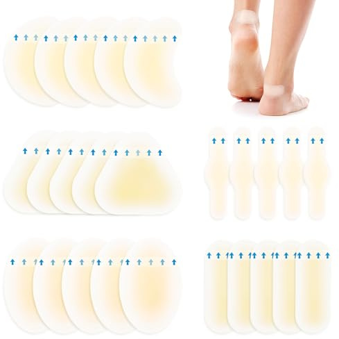 25 Pieces Blister Plasters for Feet, Hydrocolloid Blister Plasters, Waterproof Adhesive Pads for Blister Healing and Prevention, Foot Care for Heels, Toes, and Shoes, Anti-Friction Blister Bandages