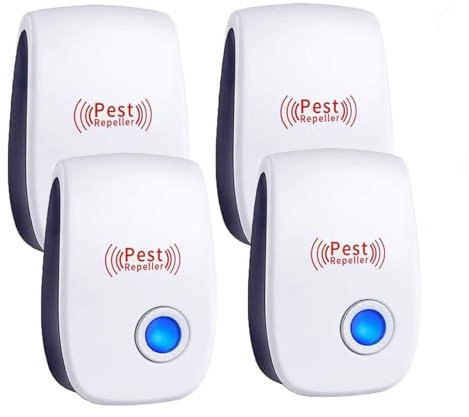 Répulsif Ultrason Anti-Rongeurs Insectes, Contre Les Insectes & Intérieur Répulsif Électronique Anti Souris, Moustiques, Cafards, Rats, Fourmis, Araignées (4 Pack)