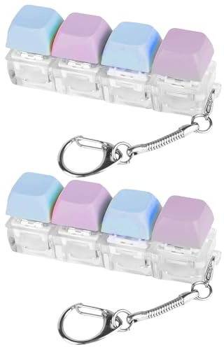 Keyboard Clicker Fidget, Button Stress, Blue-Purple, Pack of 2 | Plastic material, compact pocket size; measures 7.4cm long, 1.9cm wide, 2.7cm high; great for desks, bags, everyday carry