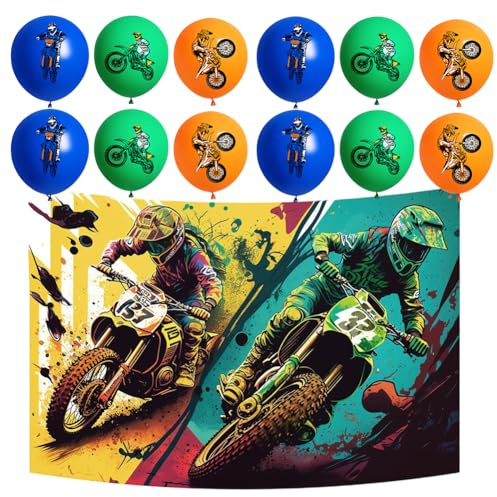 Motorcycle Racing Birthday Backdrop, Sports Racing Party Supplies Boy Birthday Favor for Kids, Celebrations Indoor Outdoor Decor, Racing Car Themed Balloons, Race Car Birthday Party Decorations