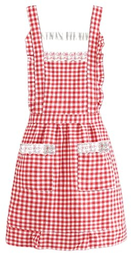 BuxiuGK 1 Pcs Retro Red Grid Lace Frilly Apron with 2 Pockets,Cotton Adjustable Classic Vintage Chef Apron for Women Mother Girls Birthday Gift Cooking,Baking,Kitchen,Restaurant