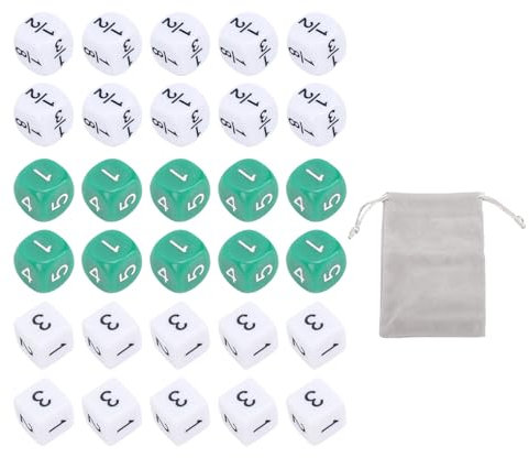 Set da Dadi a 6 Titi da 30 Pcs, Dadi di Gioco in Plastica in Blocco da 16 Mm per i Giochi di Matema