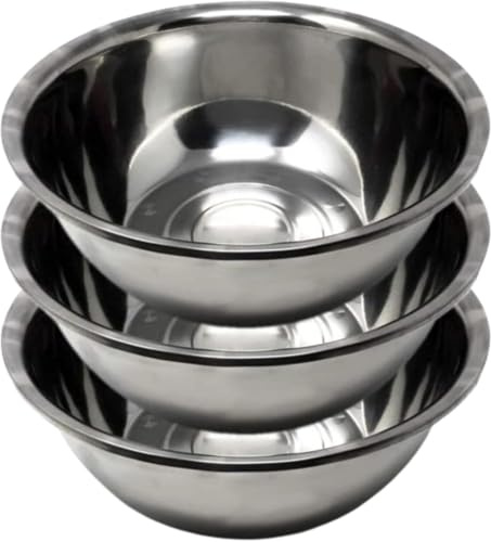 Neel Saanjh Stainless Steel Mixing Bowl, Durable, Rust-Resistant, Food-Grade Kitchen Essentials for Mixing, Tossing, Marinating, Serving, Easy to Clean, Dishwasher Safe, Set of 3, (16cm)