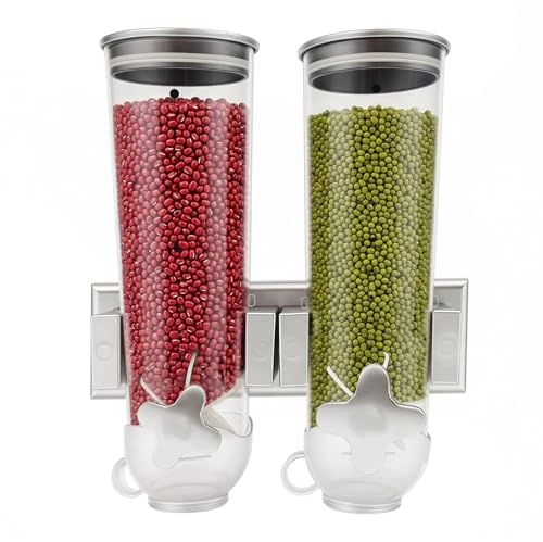 FROPIJ Distributeur de céréales double 3 l - Montage mural - Distributeur de céréales - Distributeur de bonbons - Pour céréales, bonbons et flocons d'avoine