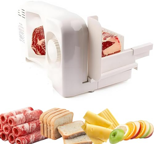 RKXKJ Rebanadora De Carne Eléctrica De 150W, Rebanadora De Alimentos Plegable, Picadora De Rollos De Cordero, Cuchilla Dentada De Acero Inoxidable De 17 Cm, Grosor Ajustable De 0 a 15 Mm, para Pan