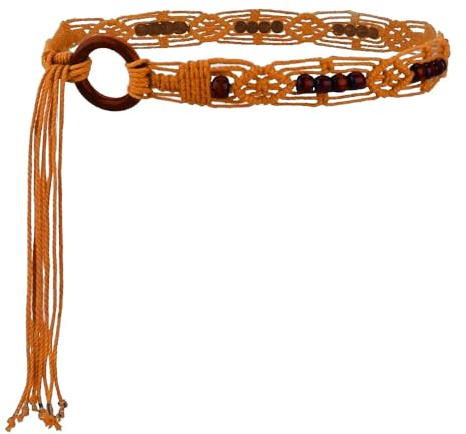 Boho Woven Braided Belt with Beads - Womens Tassel Braided Waist Belts for Dress Skirts Chain Fabric Rope Woven Belt for Women Girls Vintage Country Western Knot Wrap Belts for Women Girls Boho Outfit