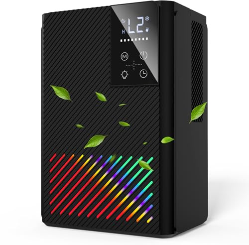 Deshumidificador 2500ML, Deshumidificadores de Humedad con Pantalla LED y Luces de 7 Colores, Apagado y Descongelación Automático, Temporizador, Deshumidificador Silencioso para Baño, Dormitorio