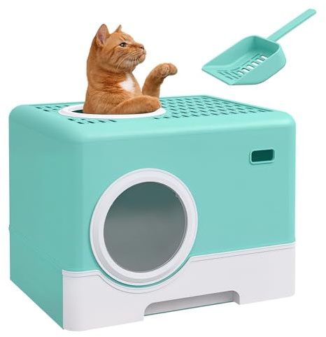 PawHut Lettiera per Gatti con Coperchio e Paletta, Lettiera Chiusa con Ingresso Frontale e Superiore, Vassoio Estraibile, 52x41x38.5 cm, Verde