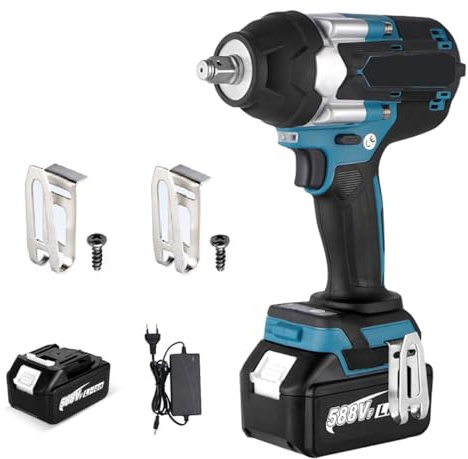 Kouamor Llave de impacto con batería sin escobillas, 18 V, 700 nm de alto par de torsión, 0-7200 rpm, 0-7700 Ipm, llave de impacto inalámbrica de 1/2 pulgadas, 5 modos, eje de acero de tungsteno, sin