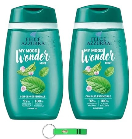 Felce Azzurra Doccia Gel Doccia My Mood Wonder Mint/Gel Doccia Menta Idratante per Pelle Morbida 250ml + Portachiavi Beni Culinari