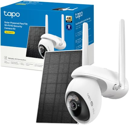 Tapo C665G KIT utomhus övervakningskamera 4K 8MP sol, 4G LTE och Wi-Fi med dubbla band, trådlös, panorama 360° IA-spårning, nattseende färg, IP65, perfekt för hem, trädgård och arbetsplats
