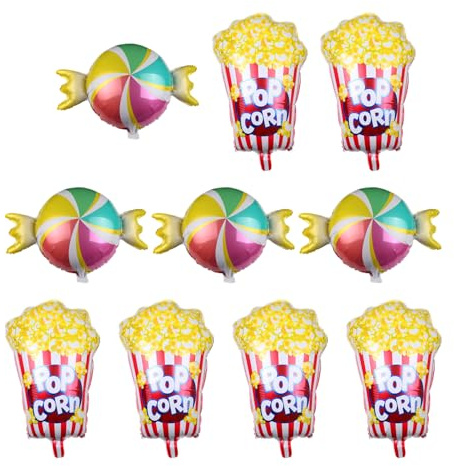 DUINIU 10 Ballons De Film en Aluminium, Modélisation De Bonbons De Pop Corn, Accessoires Gonflables De Fond De Tir, Personnalité Créative, Décoration De Fête À Thème De Cirque.