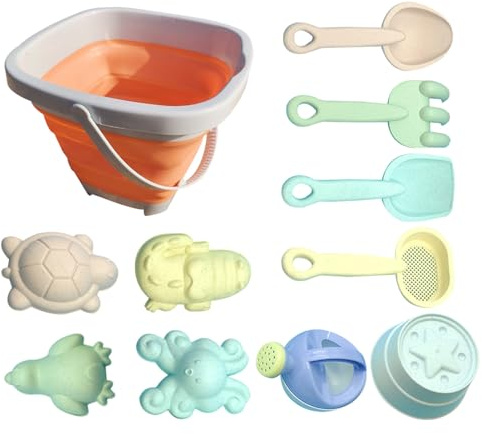 Faltbares Sandeimer-Spielzeug – 20 Cm, 11-teiliges Strandspielset Für Kleinkinder, Sandschaufeln, Tierformen, Wasserkocher, Sieb | Reise-Strandspielzeug Für Kinder, Outdoor-Spielspaß, Sandburgenbau, S
