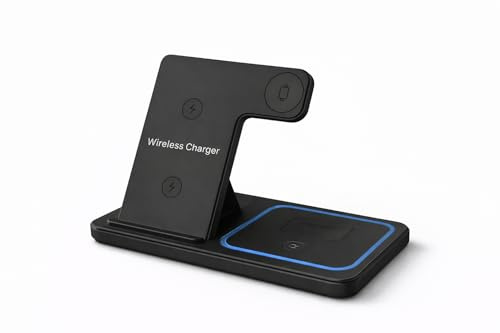 Wireless Charger, 3 in 1 Charging Station for Multiple Devices, Wireless Charging Stand for iPhone 8-16 Series, Smartwatch 2-10 Series/Ultra/SE,AirPods4/3/2/Pro Fast Charging USB Cable (Black)
