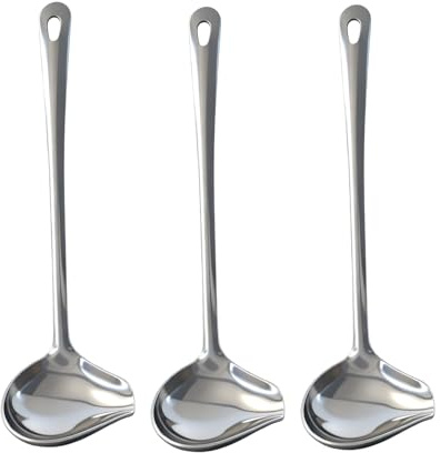 3 Stück Soßenlöffel aus Edelstahl, 29cm Schöpflöffel mit Schrägem Ausgießer, Soßenkelle Set für Suppen, Bratensoßen, Dressings, Edelstahl Saucenlöffel