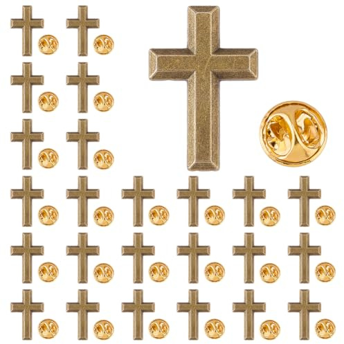 SUPERFINDINGS 24 broches de aleación de cruz de 2,4 x 1,6 cm, broches de fe cristiana para funeraria, iglesia, oración, pin de solapa a granel para decoración de disfraces, 24x16mm, Metal