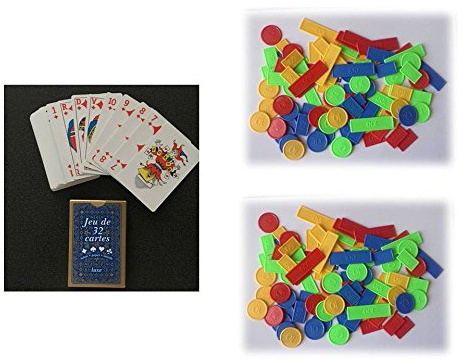 Equilibre et Aventure 1 Jeu de 32 Cartes + 200 jetons : Poker, belote, Piquet, Manille, coinche, Bataille, menteur, soufflette, big up, Jeu des Chevaliers, Maitre du Jeu, biskit, etc