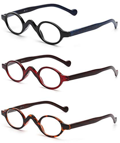 JM 3 Paquete Pequeño Ovalado Gafas de Lectura Vintage Bisagras de Resorte Anteojos Para Lectores Mujer+5.5 Negro&Rojo&Carey