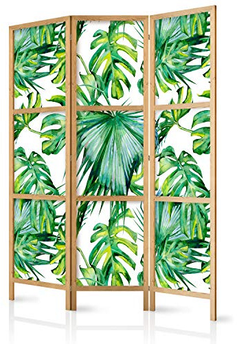 murando - Paravent Raumteiler Holz Tropische Blätter, 135x172 cm, 3-teilig | Mobiler Sichtschutz, sofort einsatzbereit, Holzrahmen, ideal fürs Wohnzimmer oder Büro, geruchsneutral, lichtbeständig