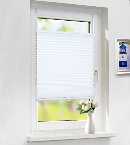 Laneetal Plissee Faltrollo Klemmfix ohne Bohren, Jalousie mit Spannschuh Weiß 100x130cm(BXH), Plisseerollo Easyfix für Fenster und Tür, Fensterrollo mit Sonnenschutz und Sichtschutz