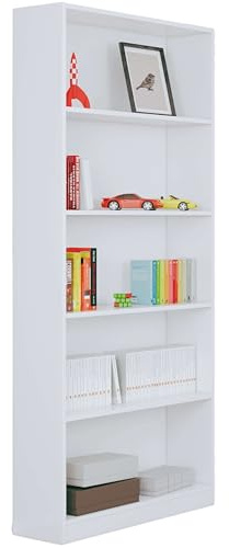 Habitdesign, Bücherregal – hohes Regal mit 5 offenen Regalböden in Artik weiß, ideal für Büro, Wohnzimmer oder Arbeitszimmer, Maße: 80 x 201 x 28 cm (B x H x T), Modell Estil