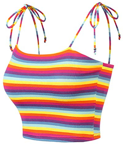 Allegra K Damen Spagehtti Lace Up Regenbogen Streifen Crop Top Tube Mehrfarbiges Lila M