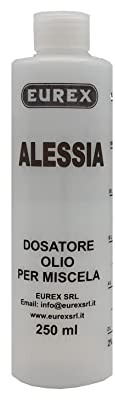 Eurex srl Dosatore Olio per Miscela 250 ml Personalizzato con Il Tuo Nome: Alessia. Completo di Tappo, Scala Graduata e percentuali 2-4% 2,5-5% 3-6% (2)
