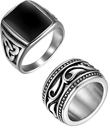 OIDEA Herren Ring Keltisch Edelstahl Biker Vintage, Bandring Punk Rock Biker Herrenring Nordisch Wikinger Gothic Viking Schmuck Geschenk für Männer Silber-schwarz Ringgröße 54-70