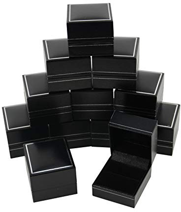 boxdisplays 12 Luxury Jewellers Jet Leatherette Ring Boxes for Jewellery Display Gift Anniversary Engagement Box