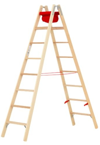 Hymer Holz-Stufenstehleiter 71499, beidseitig begehbar 2x8 Sprossen Arbeitshöhe 3,65 m