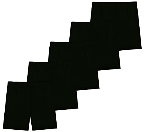 KEREDA 5 Pack Girls Cycling Shorts Breathable Dance PE Shorts Summer Cycle Shorts for Kids Under Dress 4-10 Years Black