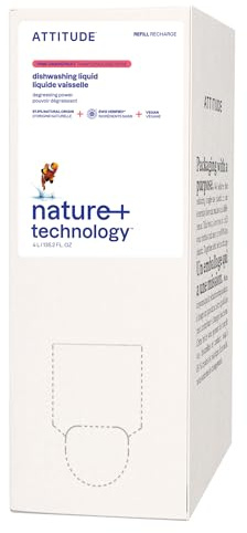 ATTITUDE Washing Up Liquid Refill, EWG Verified, Plant-Based & Vegan Dish Soap, Naturally Derived, Pink Grapefruit Scent, 4 Liters