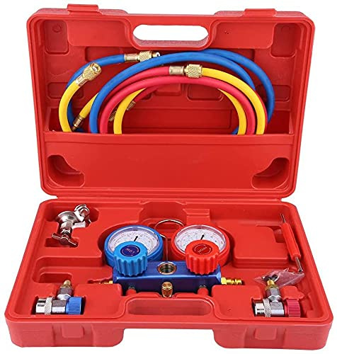 KATSU Klimaanlage Manifold Messgerät Manometer Set R134A Verteiler Messgeräteset für Klimaanlagen mit 5-Fuß-Nachfüllschlauchwerkzeug 371320