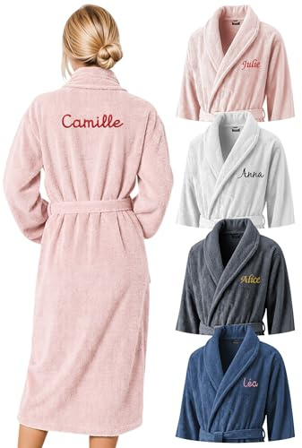 KDO MAGIC Peignoir de bain femme personnalisé - Prénom brodé - Matière éponge - Plusieurs coloris - Cadeau Saint-Valentin, anniversaire, fête des mères (XL, Rose)