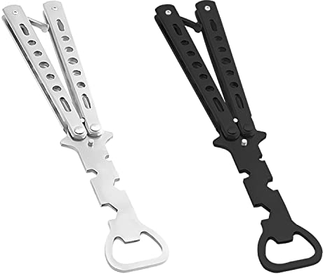 ZDNT 2 Pieces Butterfly Bottle Opener Knife Style Trainer Tool Beer Multifunctional for Bar,Party,Beer Lovers,Birthday Gifts Kids Marvel Fans, Black