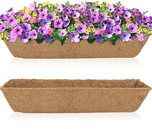 HFHOME 2Pcs 60.9cm/24in Trough Coconut Liners, Rectangle Wall Planter Liner, Coco Fiber Replacement for Window Box Wooden Planters & Fence Baskets