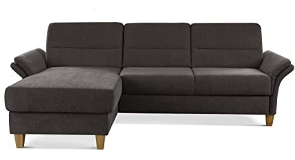 CAVADORE Eckcouch Wyk mit Federkern / Ecksofa im Landhaus-Stil mit Longchair und Holzfüßen / 252 x 90 x 162 / Chenille, Braun