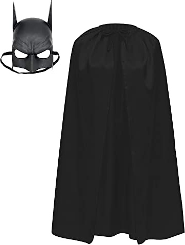 Carnavalife Máscara Batman y Capa Negra para Disfraz de Superheroe Adulto y Niños (Talla Adulto/Capa 140cm)