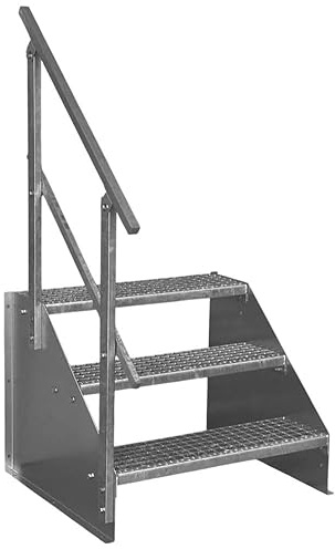SRM Design 3 Stufen Standtreppe Stahltreppe Wangentreppe Gitterrosttreppe Außentreppe Industrietreppe freistehend Breite 70cm Höhe 63cm verzinkt einseitiges Geländer