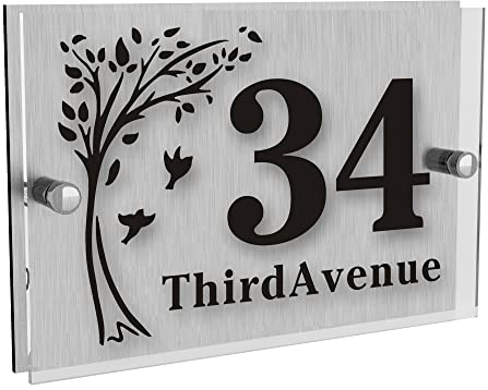 Personalised House Number Plaque House Sign Rood Plate Plaque Street Name House Sign With Any Name & Address Glass Effect Acrylic for Wall & Door Modern Signs Outside Decor (Design3)
