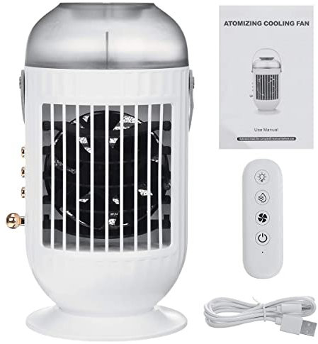 UVOU Portable Remote Control Air Conditioner USB Air Cooler Desktop Spray Humidifier 3 Color Light Water-cooling Fan Mini Air Conditioner Home Office Small Air Cooler (White with remote control)